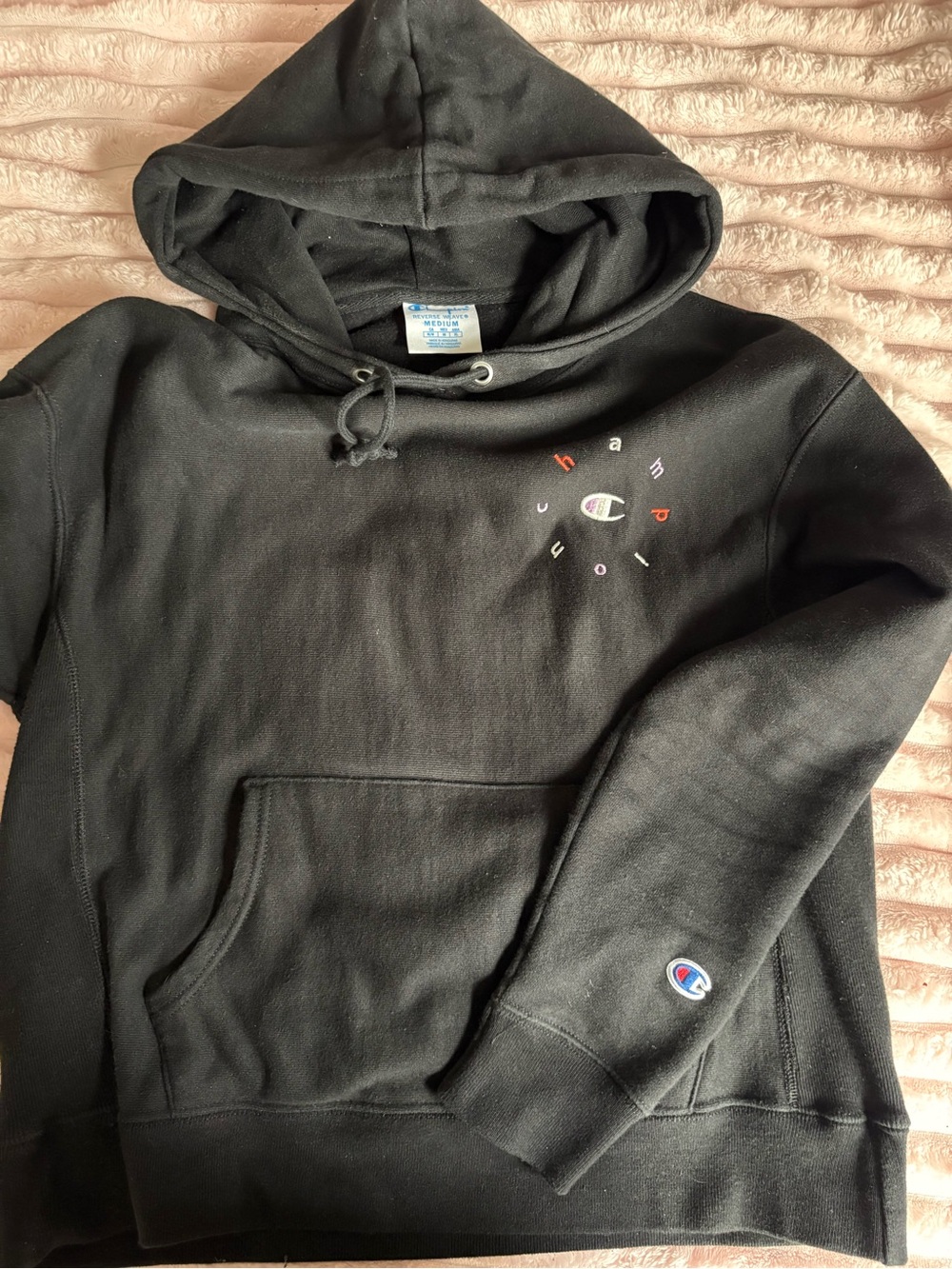 Champion Black Crewneck Hoodie with Subtle Logo